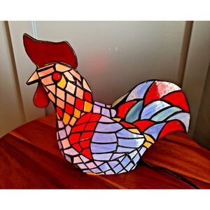 Tiffany Style Rooster Stained Glass Lamp Farmhouse Accent Light Decor Kitchen